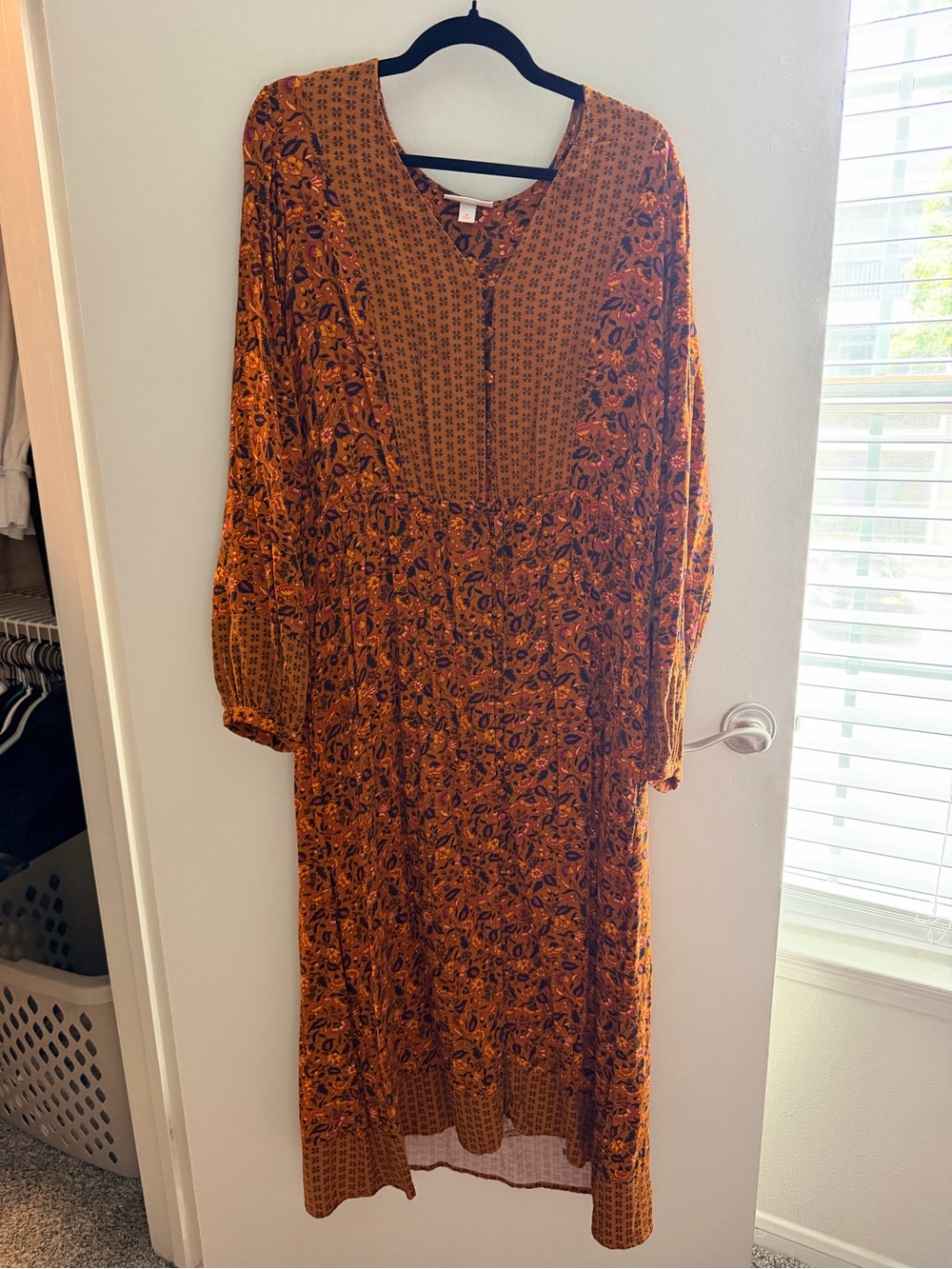 Knox Rose Rust Floral Midi Dress with Long Sleeves